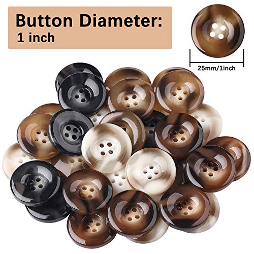 QXUJI 30 PCS Resin Sewing Buttons, 25mm/1 inch Round Bulk Buttons for Sewing, with 4 Matte Pattern Size 4 Holes, for Sewing DIY Crafts, Manual Button Painting, Handmade Repair Cloth