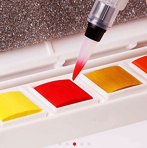 Jerry Q Art 36 Assorted Water Colors Travel Pocket Set- Two Refillable Water Brush with Sponge - Easy to Blend Colors - Porcelain Mixing Tray - Perfect for Painting On The Go JQ-136