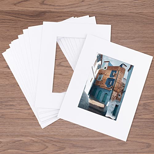 Golden State Art Pack of 50, Acid-Free White Pre-Cut 8x10 Picture Mat for 5x7 Photo with White Core Bevel Cut Frame Mattes