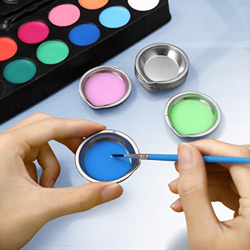 Cabilock 12pcs Makeup Palette Stainless Steel Small Round Paint Tray Artist Watercolours Paint Mixing Palette Tray for Home Store