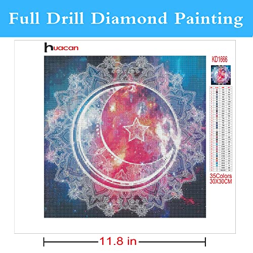 Huacan Moon Star Diamond Painting Kits, Full Square Drill Diamond Painting Kits for Adults, Mandala Diamond Paint by Number, DIY 5D Diamond Art Kit for Beginner Home Wall Decor 11.8x11.8in/30x30cm