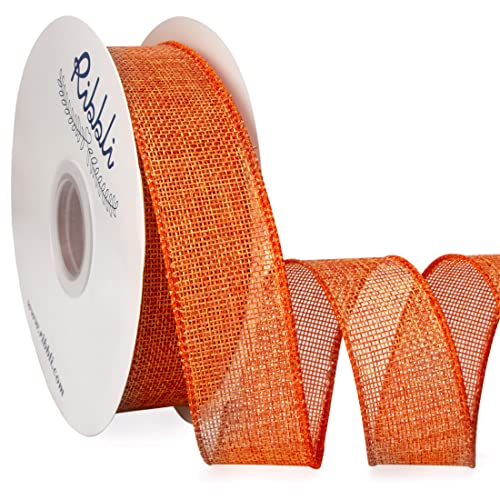 Ribbli Orange Burlap Wired Ribbon, 1-1/2” Inch x Continuous 20 Yard, Orange Wired Ribbon for Wreaths,Big Bows,Tree Decoration,Outdoor Decoration