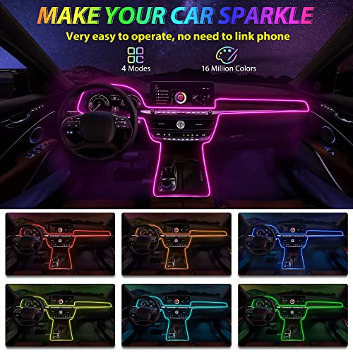 Car Led Strip Lights,Interior Car Lights,Ambient Led Lighting Kit With RGB 16 Million Colors Fiber Optics&Music Sync Rhythm,USB Neon Light Car Accessories for Center Console&Dashboard,Upgraded Version