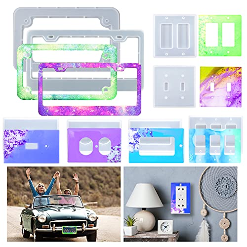 8Pcs Resin Mold Set, License Plate Silicone Mold & Light Switch and Outlet Molds DIY Switch Panel License Plate Epoxy Resin Mold for DIY Handmade Resin Crafts Making Home Decor
