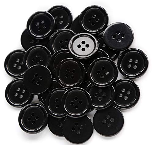 GANSSIA 23/32 Inch (17.50mm) Black Color Resin Buttons Sewing Flatback Buttons with 4 Holes Pack of 100 Pcs