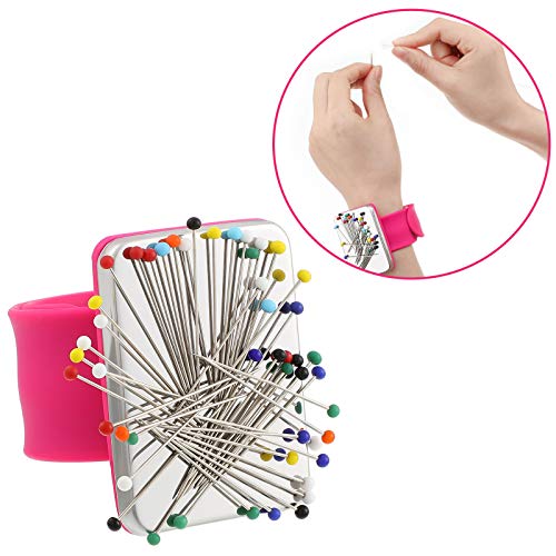 8 Pieces Magnetic Wrist Sewing Pincushions with Stainless Steel Pintail Combs Set Wristband Pin Cushion Wrist Magnetic Pin Holder and Rat Tail Combs for Hair Clips (Purple Love, Rose Red Rectangle)