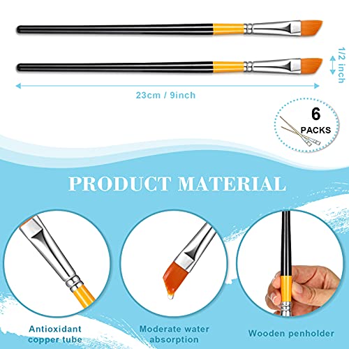 Angled Flat Paint Brushes Oblique Tip Nylon Hair Angular Oil Paint Brushes Long Handle Angled Flat Tipped Art Paintbrush for Acrylic Oil Watercolor Painting (6 Pieces,9 x 0.5 x 0.8 Inch)