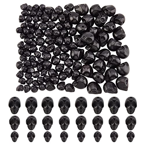 arricraft 120 Pcs 3 Sizes Black Skull Beads, Synthetic Turquoise Skull Head Beads Skull Shape Stone Loose Beads for Jewelry Making