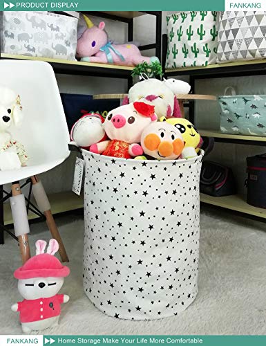 FANKANG Storage Basket, Nursery Hamper Canvas Laundry Basket Foldable with Waterproof PE Coating Large Storage Baskets for Kids Boys and Girls, Office, Bedroom, Clothes,Toys（Star）