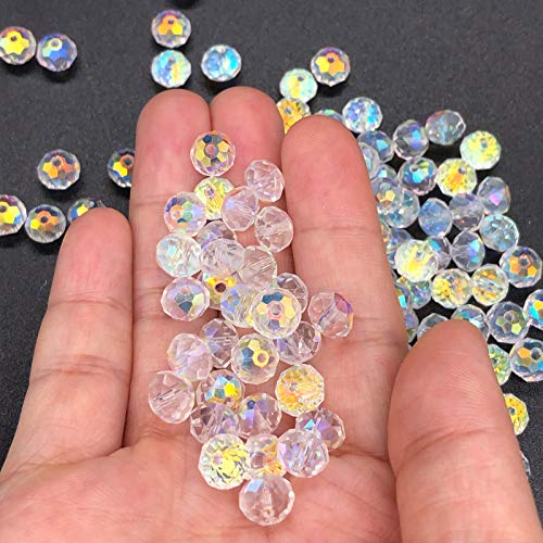 Dowarm 200 Pieces Briolette Crystal Glass Beads for Jewelry Making, 8MM Rondelle Crystal Beads for Crafts Wine Charms Wind Chimes Suncatchers, Briollete Rondelle Finding Spacer Beads (Crystal AB, 8MM)