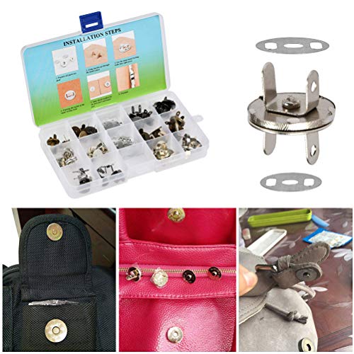 TIMESETL 30 Set 14/18mm Magnetic Snap for Purses Magnetic Bag Fastener Clasp Button with Storage Box for Sewing, Craft, Bags, Clothes, Leather - 3 Colors