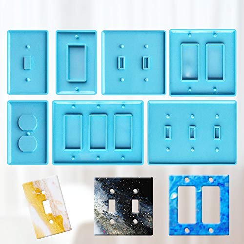 Light Switch Cover Resin Molds,Switch Socket Panel Plaster Mold for Epoxy Resin,Switch Socket Panel Epoxy Molds,Switch Plate Silicone Mold Outlet Cover Molds for DIY Crafts Making Home Decor（7pcs）