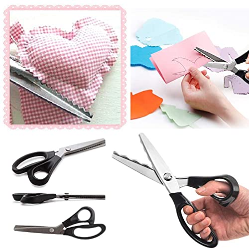 Professional Pinking Shears, Comfort Grip Handle Stainless Steel Dressmaking Scissors Sewing Art Craft Cut Tool, Serrated and Scalloped Blade Cutting Scissor for Fabric Decoration (Scalloped 10mm)