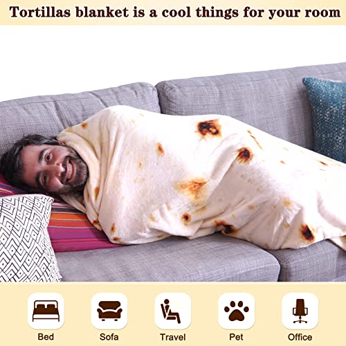 mermaker Burritos Tortillas Blanket 2.0 Double Sided 71 inches for Adult and Kids, Giant Funny Realistic Food Throw Blankets, 285 GSM Novelty Soft Flannel Taco Blanket (Yellow Blanket-Double Sided)