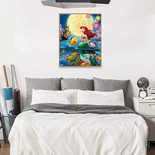 Little Mermaid Paint by Numbers Kits 16x20 Inch DIY 5D Diamond Canvas Painting by Number Mermaid Full Drill Crystal Rhinestone Diamond Embroidery Paintings Disney Princess Ariel Karyees