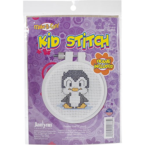 Janlynn Kid Stitch 11 Count Penguin Mini Counted Cross Stitch Kit, 3-Inch