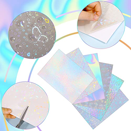 30 Sheets 6 Styles Transparent Holographic Overlay Holographic Vinyl Overlay Clear Holographic Laminate Sheets Adhesive Laminated Film Glossy Craft Sheet for Stickers, A4 Size, 8.3 x 11.7 Inches