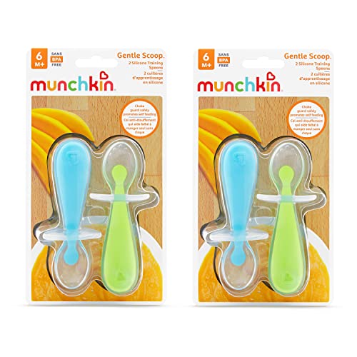 Munchkin Silicone Trainer Spoons with Choke Guard for Baby Led Weaning, 4pk, Blue/Green
