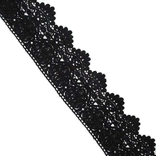 Trimscraft 3-1/2 Inches Wide in Black Cotton Embroidered Eyelet Lace Trim Ribbon for Garment Home Decor DIY Craft Supply by 5 Yards