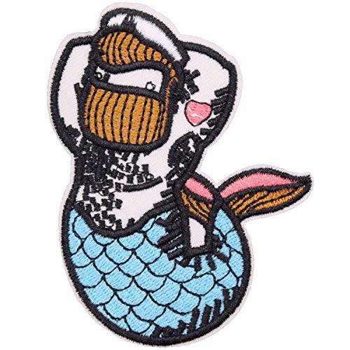 U-Sky Sew or Iron on Patches, 3pcs Cute Male Mermaid Iron Patches for Clothing, Cute Blue Fish Patches for Backpacks, Patches for Clothing Repairing, Size: 3.5x2.8inch