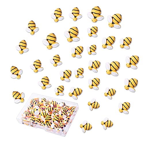 BENBO 60 Pieces Tiny Resin Bee Embellishment, Bumble Bee Shaped Craft Honeybee Decor Bumblebee Decoration with Storage Box for DIY Craft Wreath Scrapbooking Party Home Decor (4 Sizes)