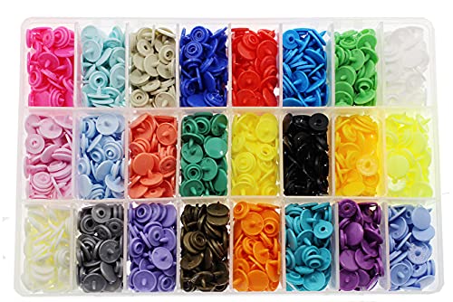 504 Sets KAM T3 Snaps, BetterJonny Size 16 Plastic Snaps Starter Fasteners Kit No-Sew Buttons for Crafts Doll Clothing Diaper Bibs Sewing 24 Colors
