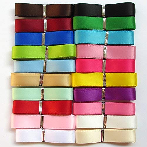 Chenkou Craft 5/8" (15mm) 20Yards Single Face Solid Satin Polyester Ribbon 20 Colors Assorted Bulk Lots Mix (5/8", Mix)