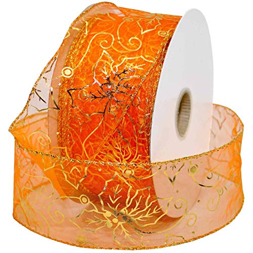 Morex Change of Season Ribbon, Wired Organza, 2.5 inches by 50 Yards, Rust Gold