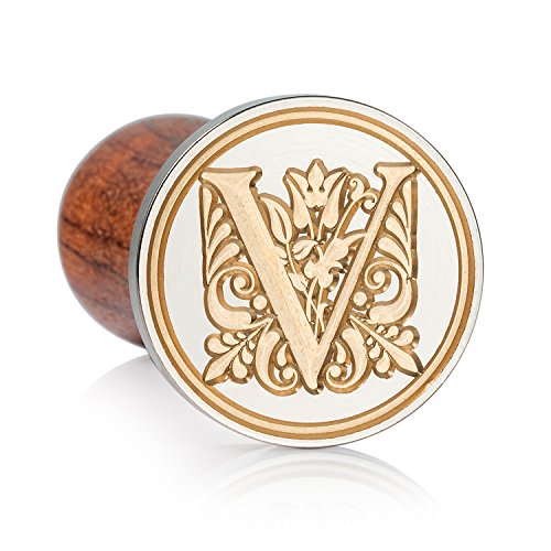Mceal Wax Seal Stamp, Large Seal 1 1/5"(30mm) Dia, Silver Brass Head with Wooden Handle, Regal Letter A to Z Series (Letter V)