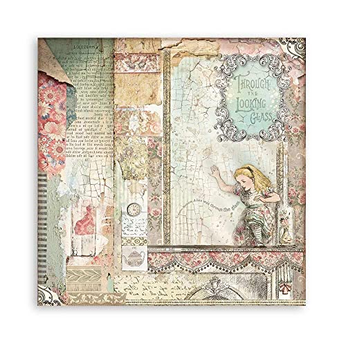 Alice Through The Looking Glass 12x12 Paper Pad - Stamperia, Red, Teal, SBBL93
