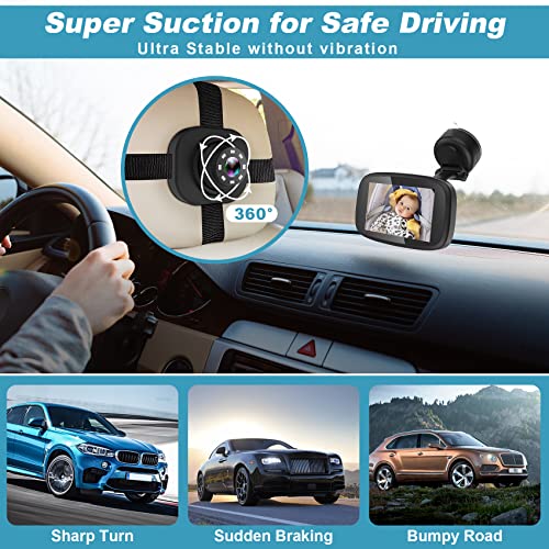 1080P Baby Car Mirror, Shybaby 4.3'' Baby Car Camera Monitor 170° Wide View, HD Night Vision Function and Reusable Sucker Bracket, Safety Rear Facing Car Set Camera Infants Kids Toddlers Black