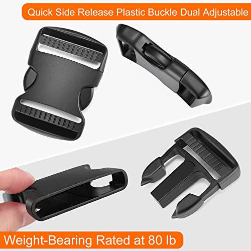 Buckles Strap Kit 2 Inch: Nylon Webbing Straps 6 Yards, Quick Side Release Plastic Buckle Dual Adjustable 6 Pack, Tri-Glide Slide Clip 12 PCS, Metal D-Rings 6 PCS, Black