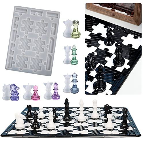 Chess Set Resin Mold for Making 13" Detachable Puzzle Chess Board丨3D Chess Crystal Epoxy Casting Silicone Molds, DIY Art Crafts Making Family Party Board Games and Home Decoration