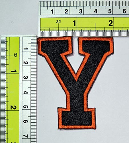 PARITA 2.4 INCH. Orange Black Letter Y Iron on Embroidered Patch English Alphabet Letters A to Z Patch Supplies for Jacket Bags Jeans Backpack DIY Craft (Y)