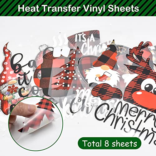 8 Sheets Christmas Iron on Stickers Cute Heat Transfer Vinyls Stickers Decals Patches Santa Claus Elk Appliques for Clothing Design Pillow Covers T-Shirt Jackets Hoodies DIY Decoration