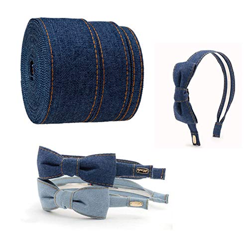 ATRBB 5.5 Yards 1 1/2 Inches Stitch Denim Ribbon,Layering Cloth Fabric Jeans Bows Ribbon for DIY Crafts Hairclip Apparel Accessories and Sewing Decorations, Dark Blue