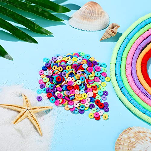 8000 Pieces 6 mm Polymer Clay Beads Flat Round Heishi Beads Vinyl Disc Beads Handmade Loose Spacer Bead for Jewelry Making Necklace Bracelet Finding, 20 Colors (Multiple Colors,6 mm)