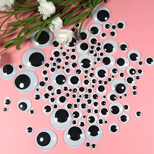 TOAOB 100pcs Black Plastic Googly Wiggle Eyes Self-Adhesive Round 6mm to 35mm Mixed Assorted Sizes Sticker Eyes for DIY Crafts Scrapbooking Decoration
