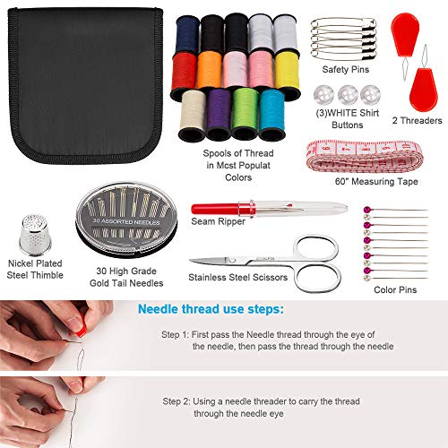 Sewing Kit, 78PCS OKOM Sewing Supplies ,Sewing Sroducts ,Travel, Adults, Emergency Sewing Kits, Portable & Mini Sew Kit- Filled with Sewing Needles, Scissors, Thread, Tape Measure Set etc-Good Gift