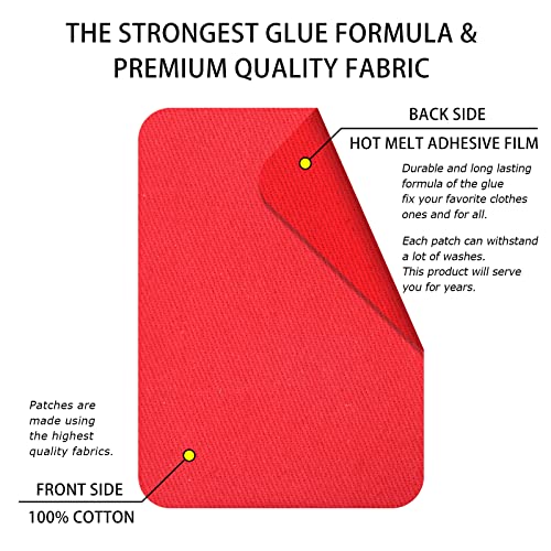 12 Pieces Iron-on Patches Premium Quality Fabric Inside & Outside. Strongest Glue Hundred Percent Cotton Big red Repair Decorating Kit Size 3" by 4-1/4" (7.5 cm x 10.5 cm) (2.95"by4.13", Big red)