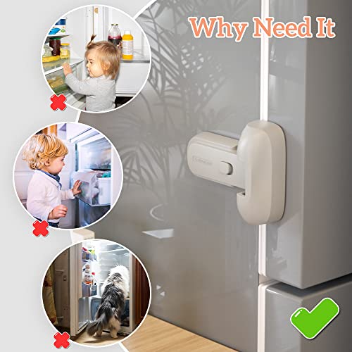 EUDEMON 1 Pack Updated Child Proof Refrigerator/Fridge/Freezer Door Lock Apply to Max 1"(25mm) Sealing Strip for Toddlers and Kids, no Tools Need or Drill(Grey)