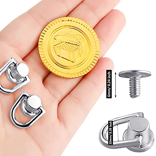 12 Pieces D Ring Stud Screw Ball Post Head Buttons Stud Screw, Metal Ring for Wallet Strap Shoe Accessories (Silver)
