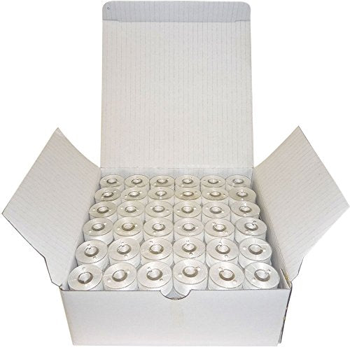 Superb Pre-Wound Bobbins White Polyester Thread 60wt Class 15 - Size A, for Home Embroidery and Sewing Machine, Box of 144