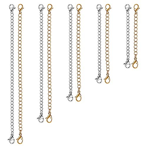 Necklace Extender, 10 PCS Chain Extenders for Necklaces, Premium Stainless Steel Jewelry Bracelet Anklet Necklace Extenders (5 Gold, 5 Silver), Length: 2" 3" 4" 5" 6", by UUBAAR