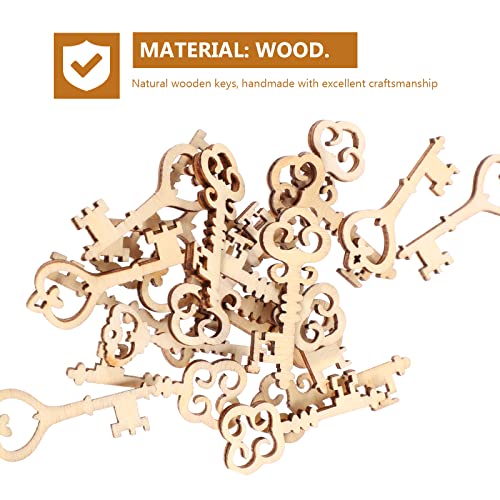 Amosfun 20PCS Wooden Key Shapes Natural Wood Mini DIY Art Craft Embellishment Keys Cards Bookmark Scrapbooks