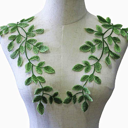 Green Lace Motif Forest Leaves Sew on AppliqueTrims Embroidery Vine Decorative Patches for Costume Craft Projects 1 Pair