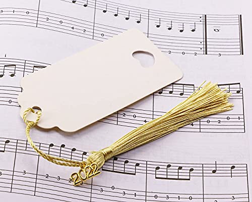 Tupalizy 30PCS Mini Silky Handmade Bookmark Tassels with 60PCS 2022 Year Charms for Graduation Keychain Earring Jewelry Making Wedding Favors Souvenir Gifts Tags DIY Craft Project, Light Gold and Gold