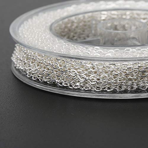 ALEXCRAFT 33 Feet 2MM Silver Plated Bronze Cable Chain Rolls for Jewelry Making Non Tarnish Jewelry Making Chains with Lobster Clasp and Jump Rings