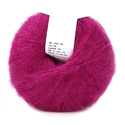 26g/Skein Mohair Yarn, Soft Mohair Knit Long Wool Yarn Angora Wool Yarn for DIY Crochet Scarf Clothes Sweater Shawl(Dark red)