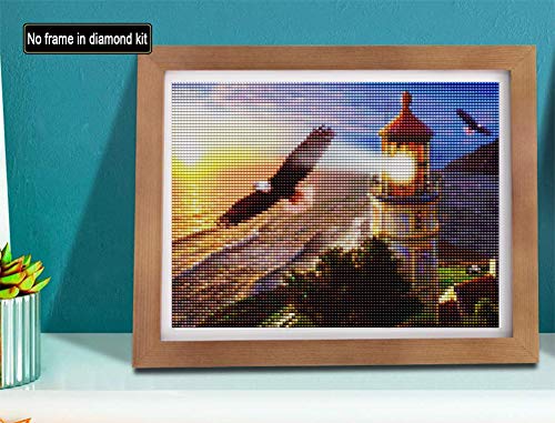 SKRYUIE 5D Full Drill Diamond Painting The Lighthouse Eagle by Number Kits, Paint with Diamonds Arts Embroidery DIY Craft Set Arts Decorations (12x16 inch)